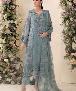 Luxury Formal Slate Blue Embroidered Chiffon Suit MBCS-EA2606SB