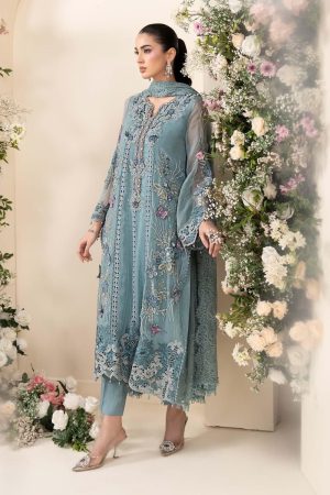 Luxury Formal Slate Blue Embroidered Chiffon Suit Mbcs-Ea2606Sb 11 Mbcs 26106 Bluej Imanistudio.com
