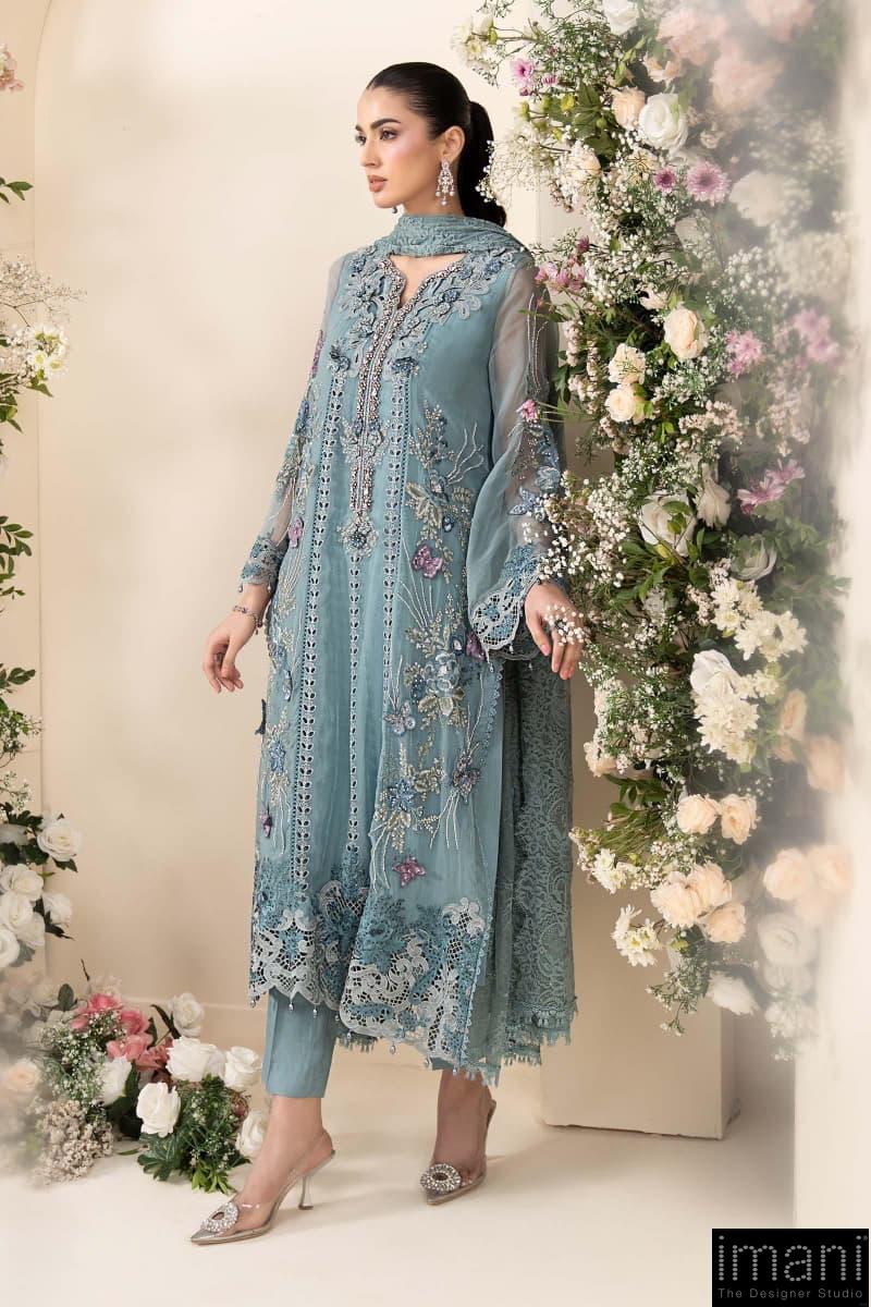 Luxury Formal Slate Blue Embroidered Chiffon Suit Mbcs-Ea2606Sb 2 Luxury Formal Slate Blue Embroidered Chiffon Suit Mbcs-Ea2606Sb - Image 2