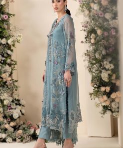 Luxury Formal Slate Blue Embroidered Chiffon Suit Mbcs-Ea2606Sb 12 Mbcs 26106 Bluek Imanistudio.com
