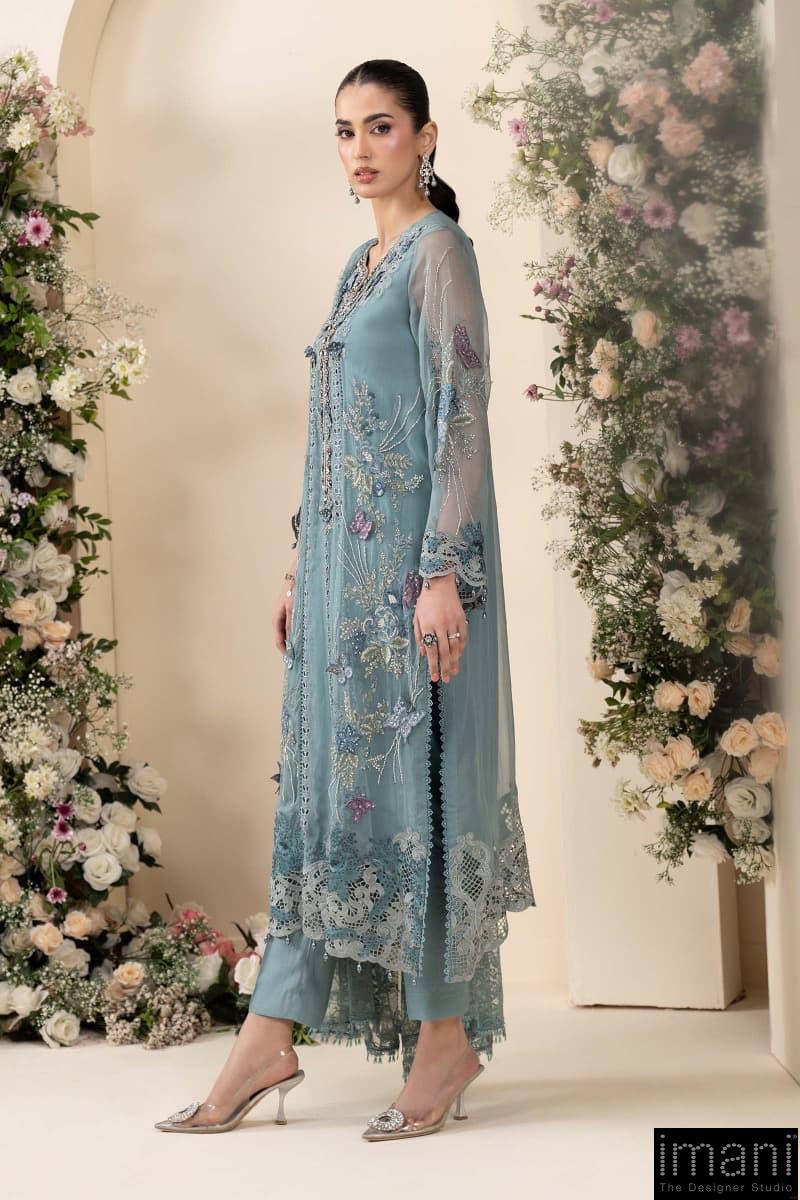 Luxury Formal Slate Blue Embroidered Chiffon Suit Mbcs-Ea2606Sb 3 Luxury Formal Slate Blue Embroidered Chiffon Suit Mbcs-Ea2606Sb - Image 3