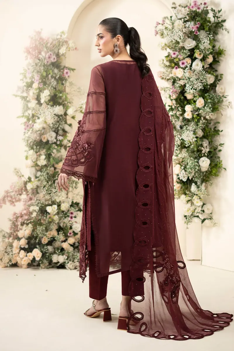 Luxury Formal Burgundy Embroidered Chiffon Suit Mbcs-Ea2608Bd 10 Luxury Formal Burgundy Embroidered Chiffon Suit Mbcs-Ea2608Bd - Image 10