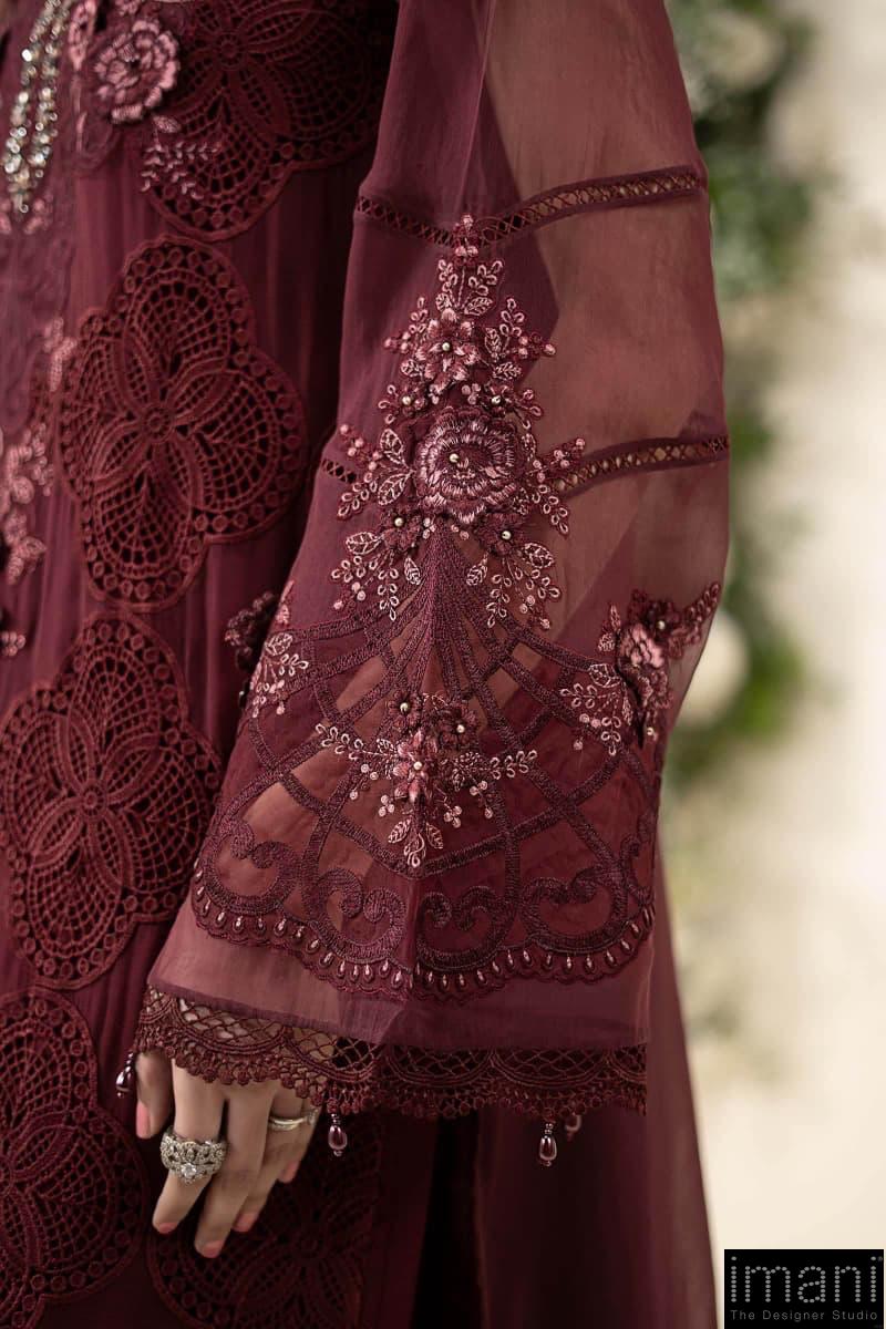 Luxury Formal Burgundy Embroidered Chiffon Suit Mbcs-Ea2608Bd 7 Luxury Formal Burgundy Embroidered Chiffon Suit Mbcs-Ea2608Bd - Image 7