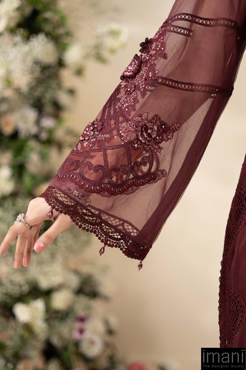 Luxury Formal Burgundy Embroidered Chiffon Suit Mbcs-Ea2608Bd 8 Luxury Formal Burgundy Embroidered Chiffon Suit Mbcs-Ea2608Bd - Image 8