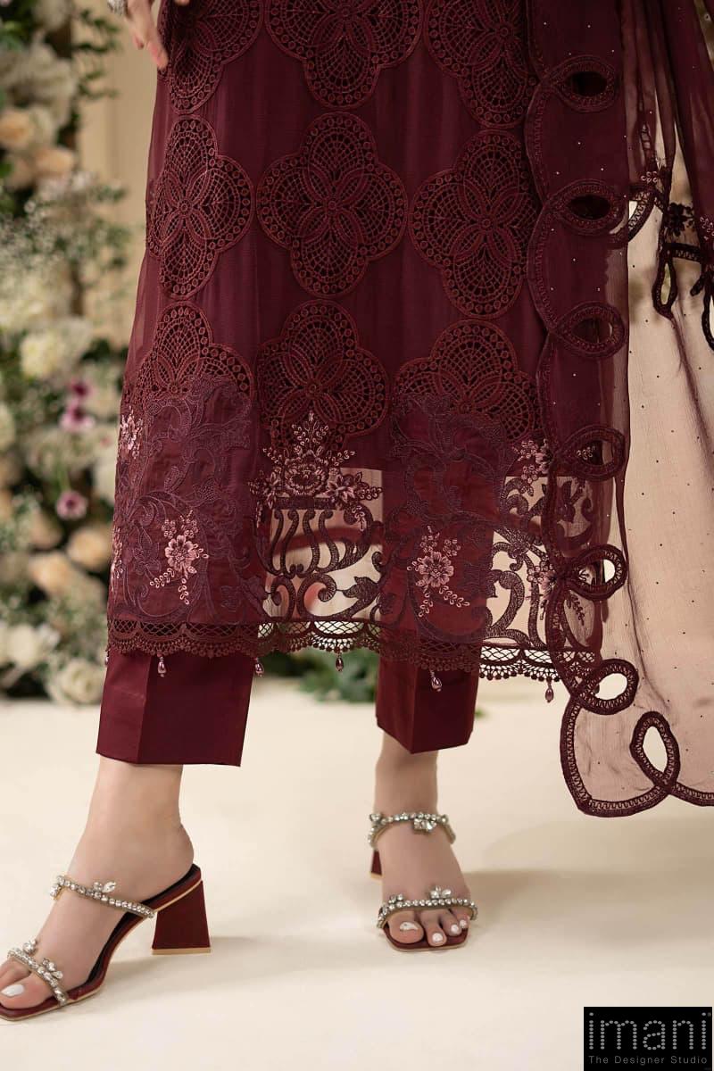 Luxury Formal Burgundy Embroidered Chiffon Suit Mbcs-Ea2608Bd 9 Luxury Formal Burgundy Embroidered Chiffon Suit Mbcs-Ea2608Bd - Image 9