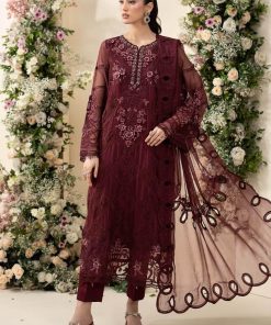 Luxury Formal Burgundy Embroidered Chiffon Suit MBCS-EA2608BD