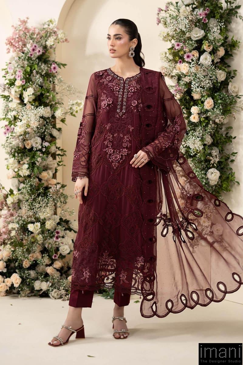 Luxury Formal Burgundy Embroidered Chiffon Suit Mbcs-Ea2608Bd 1 Luxury Formal Burgundy Embroidered Chiffon Suit Mbcs-Ea2608Bd