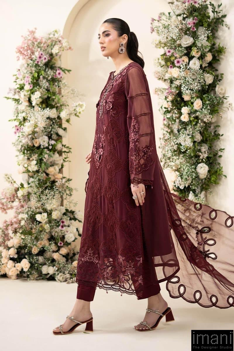 Luxury Formal Burgundy Embroidered Chiffon Suit Mbcs-Ea2608Bd 2 Luxury Formal Burgundy Embroidered Chiffon Suit Mbcs-Ea2608Bd - Image 2