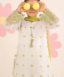 Maria.b Kids Wear White/ Neon Green Printed &Amp; Embroidered Lawn Suit Mbkd-Ea2614Wg 11 Mk Dea2614Whitegreenb Imanistudio.com
