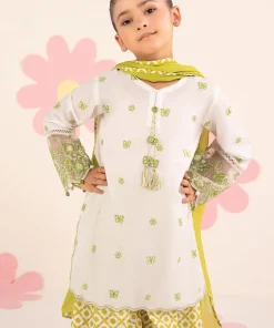 Maria.b Kids Wear White/ Neon Green Printed &Amp; Embroidered Lawn Suit Mbkd-Ea2614Wg 12 Mk Dea2614Whitegreenc Imanistudio.com