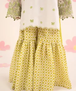 Maria.b Kids Wear White/ Neon Green Printed &Amp; Embroidered Lawn Suit Mbkd-Ea2614Wg 15 Mk Dea2614Whitegreenf Imanistudio.com
