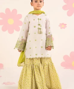 Maria.B Kids Wear White/ Neon Green Printed & Embroidered Lawn Suit MBKD-EA2614WG