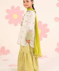 Maria.b Kids Wear White/ Neon Green Printed &Amp; Embroidered Lawn Suit Mbkd-Ea2614Wg 10 Mk Dea2614Whitegreenh Imanistudio.com