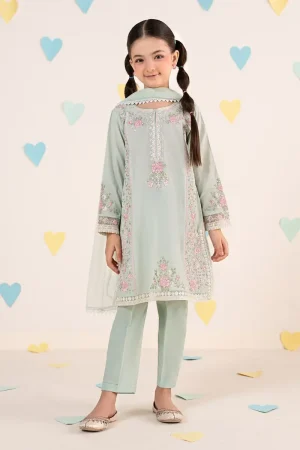 MariaB Sea Green Embroidered Dobby Lawn Suit MBKD-EF2550SG