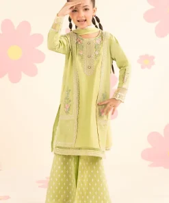 Maria.B Kids Wear Lime Green Printed & Embroidered Dobby Lawn Suit MBKD-EA2624LG