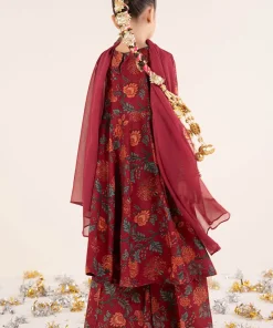 Maria.b Kids Wear Maroon Raw Silk Printed &Amp; Embroidered Suit Mbks-Ea2612Mp 16 Mks Ea2612Maroona Imanistudio.com