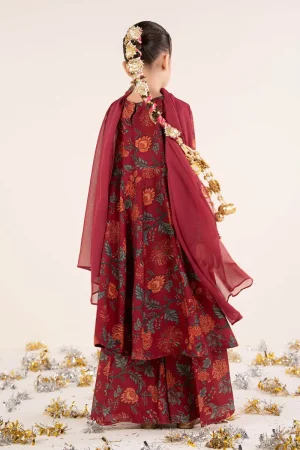 Maria.b Kids Wear Maroon Raw Silk Printed &Amp; Embroidered Suit Mbks-Ea2612Mp 16 Mks Ea2612Maroona Imanistudio.com