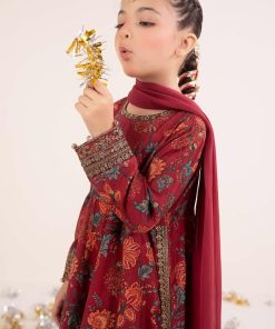 Maria.b Kids Wear Maroon Raw Silk Printed &Amp; Embroidered Suit Mbks-Ea2612Mp 11 Mks Ea2612Maroonb Imanistudio.com