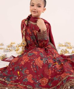 Maria.b Kids Wear Maroon Raw Silk Printed &Amp; Embroidered Suit Mbks-Ea2612Mp 12 Mks Ea2612Maroonc Imanistudio.com