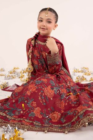 Maria.b Kids Wear Maroon Raw Silk Printed &Amp; Embroidered Suit Mbks-Ea2612Mp 12 Mks Ea2612Maroonc Imanistudio.com