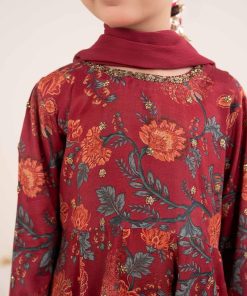 Maria.b Kids Wear Maroon Raw Silk Printed &Amp; Embroidered Suit Mbks-Ea2612Mp 13 Mks Ea2612Maroond Imanistudio.com
