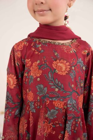 Maria.b Kids Wear Maroon Raw Silk Printed &Amp; Embroidered Suit Mbks-Ea2612Mp 13 Mks Ea2612Maroond Imanistudio.com
