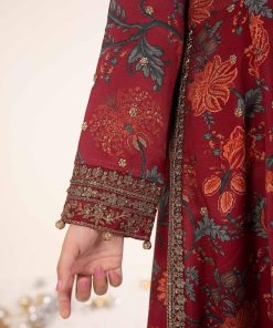 Maria.b Kids Wear Maroon Raw Silk Printed &Amp; Embroidered Suit Mbks-Ea2612Mp 14 Mks Ea2612Maroone Imanistudio.com