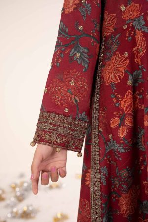 Maria.b Kids Wear Maroon Raw Silk Printed &Amp; Embroidered Suit Mbks-Ea2612Mp 14 Mks Ea2612Maroone Imanistudio.com