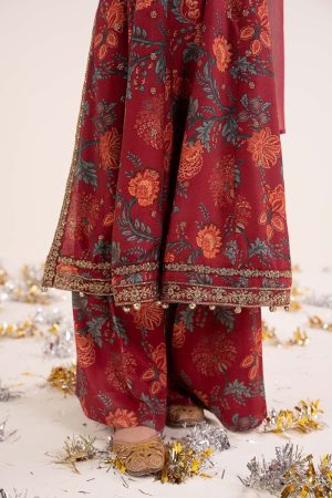 Maria.b Kids Wear Maroon Raw Silk Printed &Amp; Embroidered Suit Mbks-Ea2612Mp 15 Mks Ea2612Maroonf Imanistudio.com