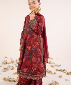 Maria.b Kids Wear Maroon Raw Silk Printed &Amp; Embroidered Suit Mbks-Ea2612Mp 10 Mks Ea2612Maroonh Imanistudio.com