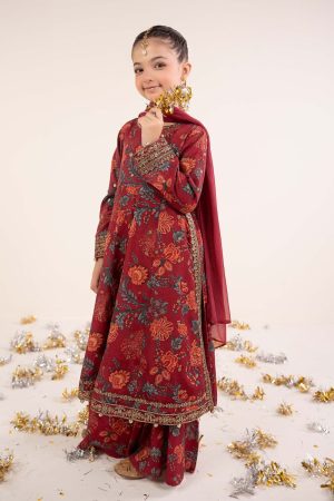 Maria.b Kids Wear Maroon Raw Silk Printed &Amp; Embroidered Suit Mbks-Ea2612Mp 10 Mks Ea2612Maroonh Imanistudio.com