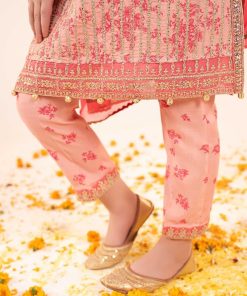 Maria.b Kids Wear Pink Printed &Amp; Embroidered Raw Silk Suit Mbks-Ef2609Pp 11 Mks Ef2609Pinkd Imanistudio.com