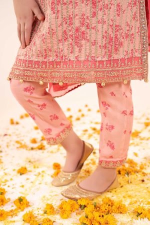 Maria.b Kids Wear Pink Printed &Amp; Embroidered Raw Silk Suit Mbks-Ef2609Pp 11 Mks Ef2609Pinkd Imanistudio.com