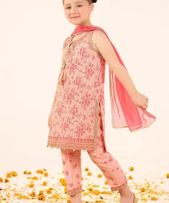 Maria.B Kids Wear Pink Printed & Embroidered Raw Silk Suit MBKS-EF2609PP