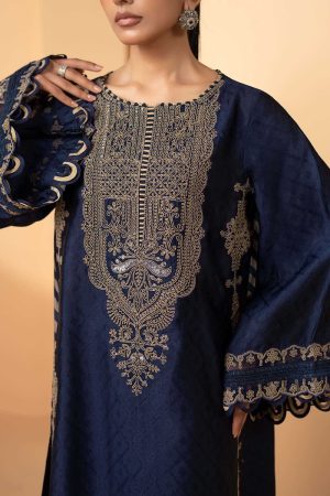 Maria.b Luxury Formal Navy Blue Embroidered Self Tassel Silk Suit Mbst-Ea2611Nb 14 Mst Ef2611Navb Imanistudio.com