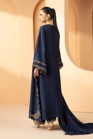 Maria.b Luxury Formal Navy Blue Embroidered Self Tassel Silk Suit Mbst-Ea2611Nb 18 Mst Ef2611Navc Imanistudio.com