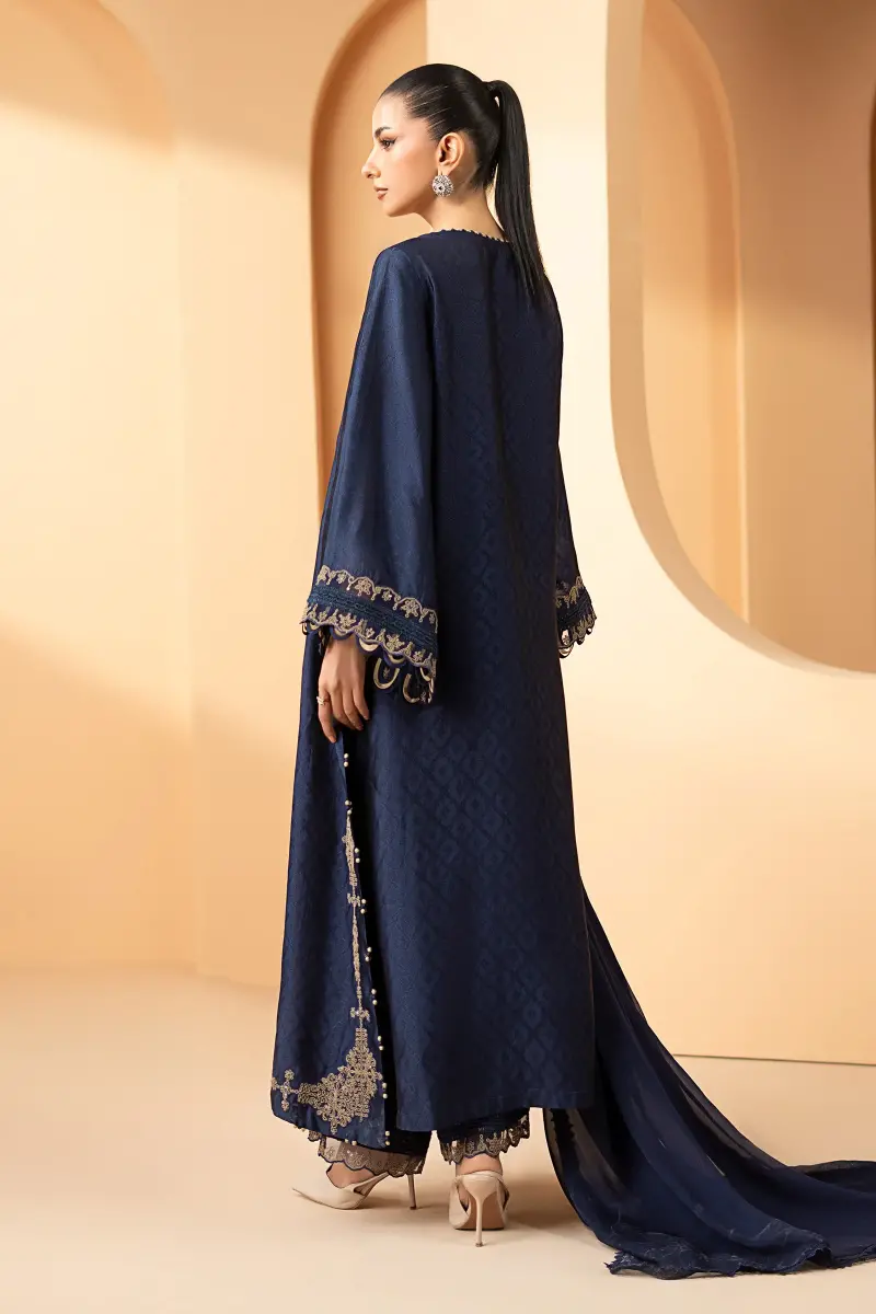 Maria.b Luxury Formal Navy Blue Embroidered Self Tassel Silk Suit Mbst-Ea2611Nb 9 Maria.b Luxury Formal Navy Blue Embroidered Self Tassel Silk Suit Mbst-Ea2611Nb - Image 9