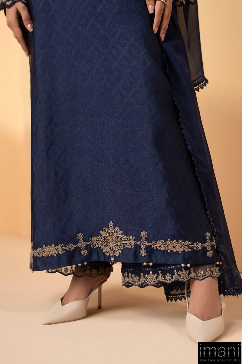 Maria.b Luxury Formal Navy Blue Embroidered Self Tassel Silk Suit Mbst-Ea2611Nb 8 Maria.b Luxury Formal Navy Blue Embroidered Self Tassel Silk Suit Mbst-Ea2611Nb - Image 8