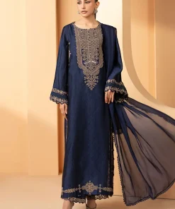 Maria.B Luxury Formal Navy Blue Embroidered Self Tassel Silk Suit MBST-EA2611NB