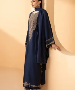 Maria.b Luxury Formal Navy Blue Embroidered Self Tassel Silk Suit Mbst-Ea2611Nb 12 Mst Ef2611Navh Imanistudio.com