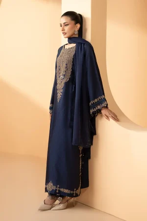 Maria.b Luxury Formal Navy Blue Embroidered Self Tassel Silk Suit Mbst-Ea2611Nb 12 Mst Ef2611Navh Imanistudio.com