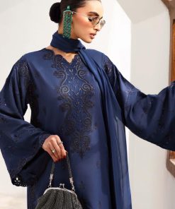 Maria.b Luxury Formal Dark Blue Embroidered Medium Raw Silk Suit Mbst-Ef2632Db 9 Mst Ef2632Blueb Imanistudio.com