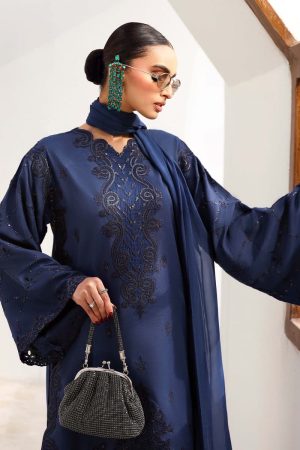 Maria.b Luxury Formal Dark Blue Embroidered Medium Raw Silk Suit Mbst-Ef2632Db 9 Mst Ef2632Blueb Imanistudio.com