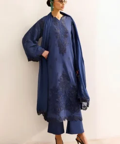 Maria.B Luxury Formal Dark Blue Embroidered Medium Raw Silk Suit MBST-EF2632DB