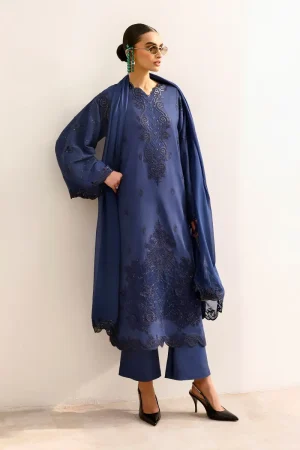 Maria.B Luxury Formal Dark Blue Embroidered Medium Raw Silk Suit MBST-EF2632DB