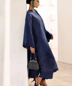Maria.b Luxury Formal Dark Blue Embroidered Medium Raw Silk Suit Mbst-Ef2632Db 7 Mst Ef2632Bluee Imanistudio.com