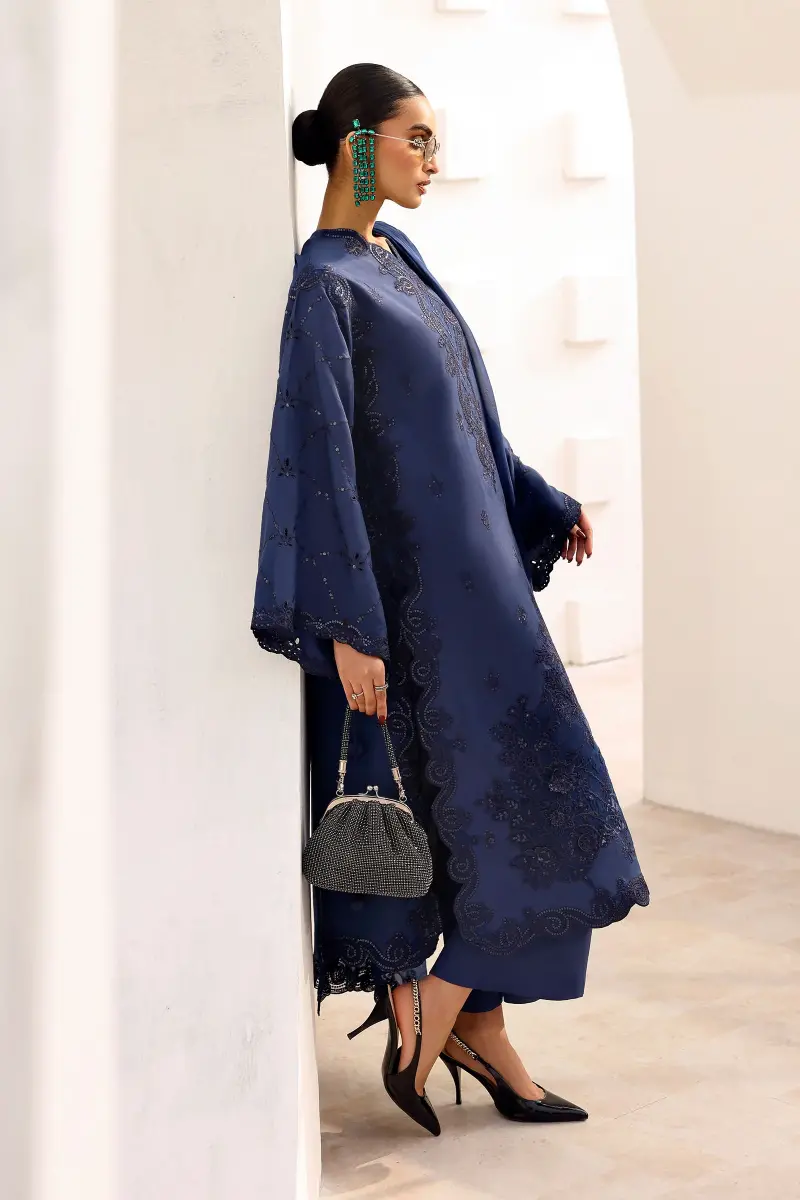 Maria.b Luxury Formal Dark Blue Embroidered Medium Raw Silk Suit Mbst-Ef2632Db 2 Maria.b Luxury Formal Dark Blue Embroidered Medium Raw Silk Suit Mbst-Ef2632Db - Image 2