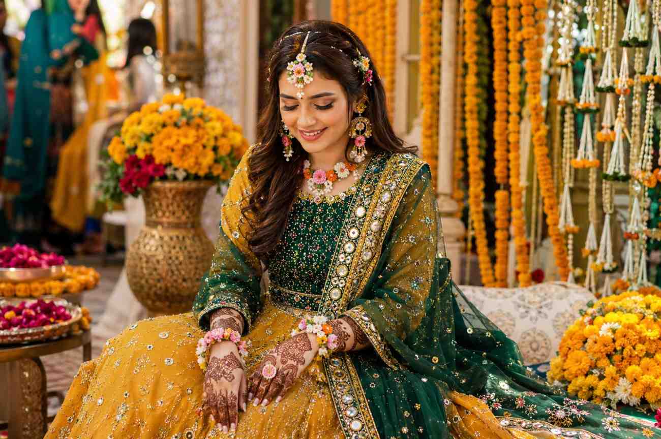 Mehndi Outfits: The Complete Guide For Brides, Bridesmaids &Amp; Guests (2026) 2 Bride Wearing Mehndi Lehnga