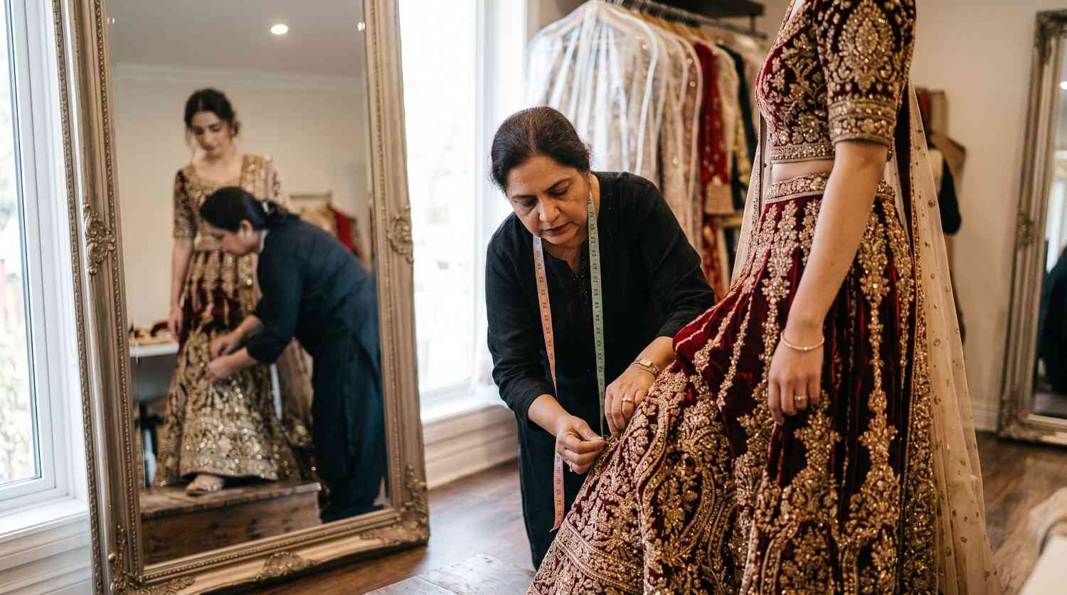 How To Order A Custom Pakistani Bridal Suit In Manchester With Full Alteration Service 2 Close Up Of Bridal Dress Measurements Imanistudio.com