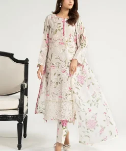 Maria.B Luxury Pret Off-White Embroidered Paper Cotton Suit MBDW-EA2602WP